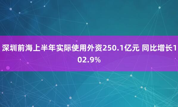 深圳前海上半年实际使用外资250.1亿元 同比增长102.9%