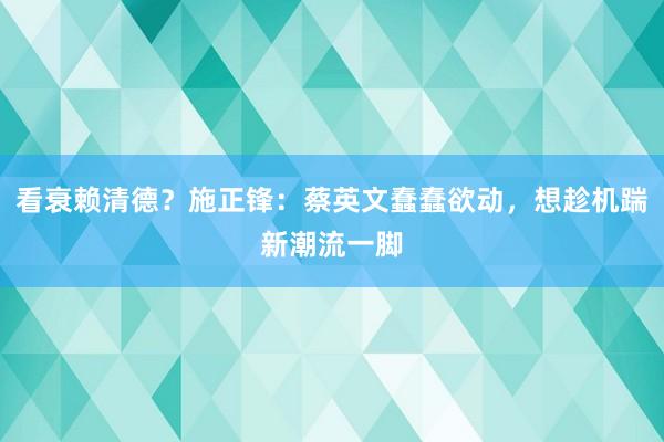 看衰赖清德？施正锋：蔡英文蠢蠢欲动，想趁机踹新潮流一脚