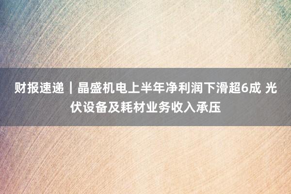 财报速递｜晶盛机电上半年净利润下滑超6成 光伏设备及耗材业务收入承压