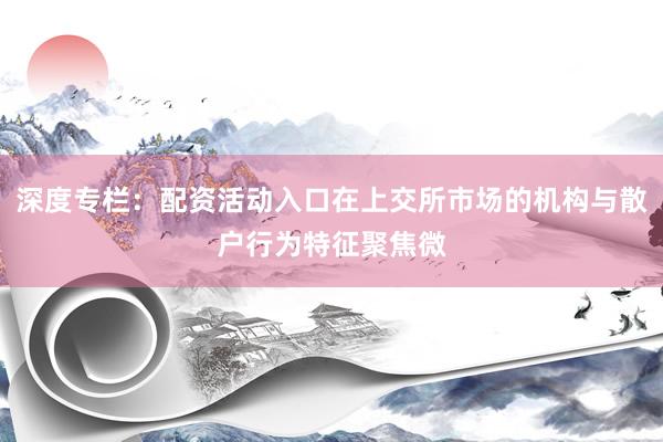 深度专栏：配资活动入口在上交所市场的机构与散户行为特征聚焦微