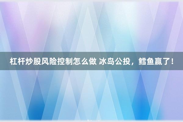 杠杆炒股风险控制怎么做 冰岛公投，鳕鱼赢了！