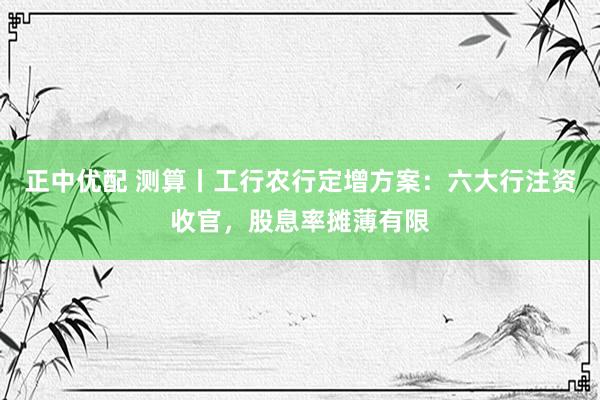 正中优配 测算丨工行农行定增方案：六大行注资收官，股息率摊薄有限