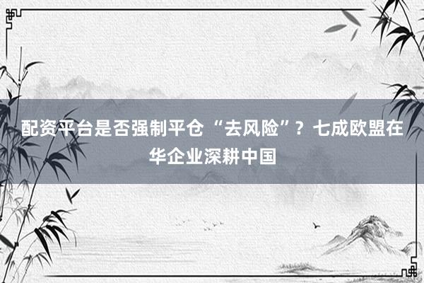 配资平台是否强制平仓 “去风险”？七成欧盟在华企业深耕中国