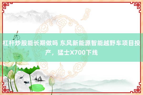 杠杆炒股能长期做吗 东风新能源智能越野车项目投产,猛士X700下线